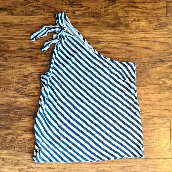 Splendid One shoulder Tie Top Navy Blue and white - Picture 1 of 6